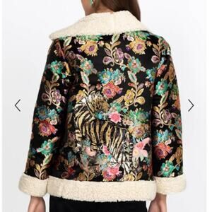 Johnny Was Sofie Jacquard Coat Womens Size Medium Embroidered Sequin Asian Tiger